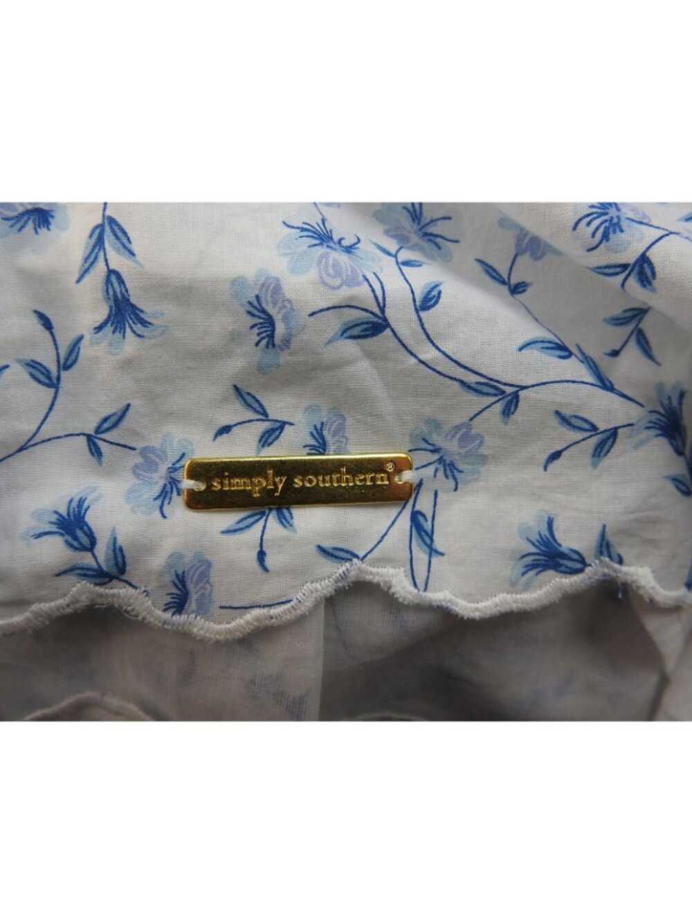 Simply Southern Collection Blue Floral Ruffle Tiered Dress Size Large Cotton - Picture 6 of 9